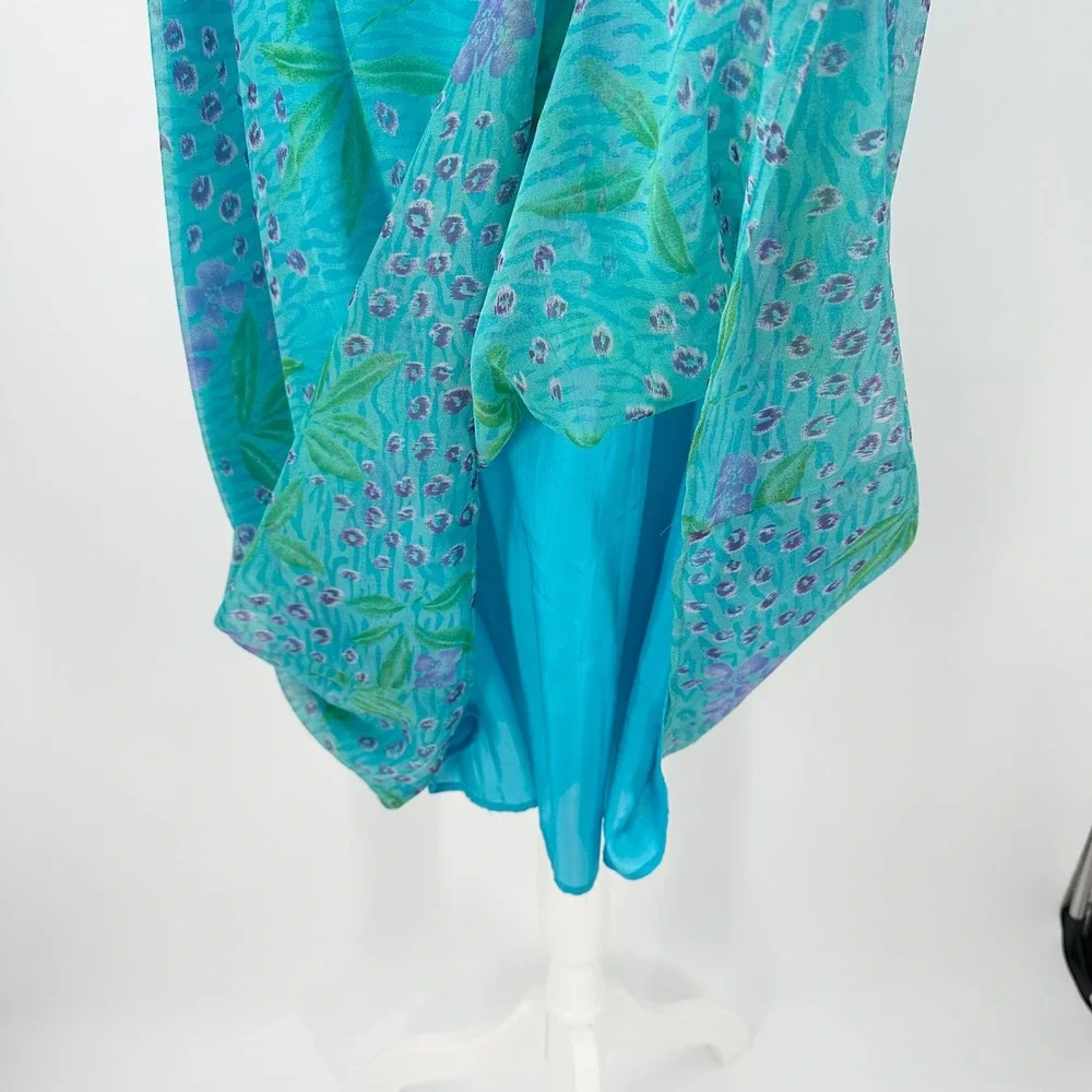 Robbie Bee 2 Piece Silk Dress Set Maxi Duster Teal Floral 18W Vintage 90's